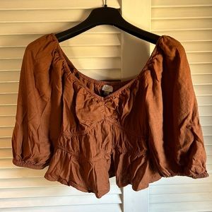 Medium Women's Puff Elbow Sleeve Linen Shirt - A New Day™